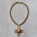 Lion x Cross on Gold Plated Curb Chain